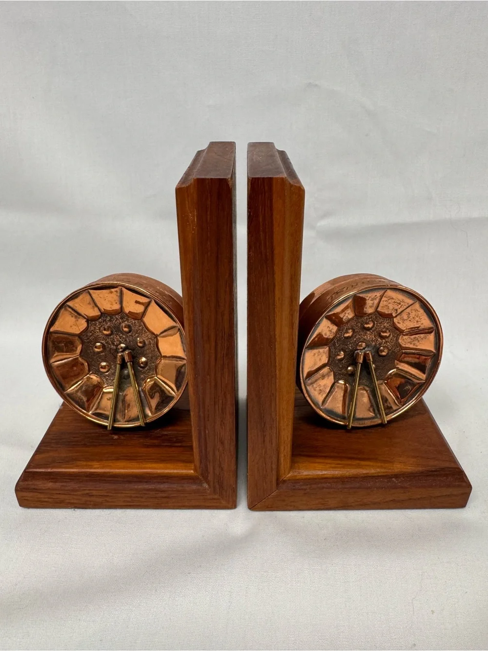 Handcrafted Copper & Wood Bookends - Brown Copper Accent Trinidad